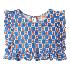 Fabula - Top con volantes Damier Flowers | Azul