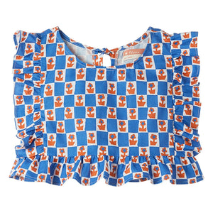 Fabula - Top con volantes Damier Flowers | Azul