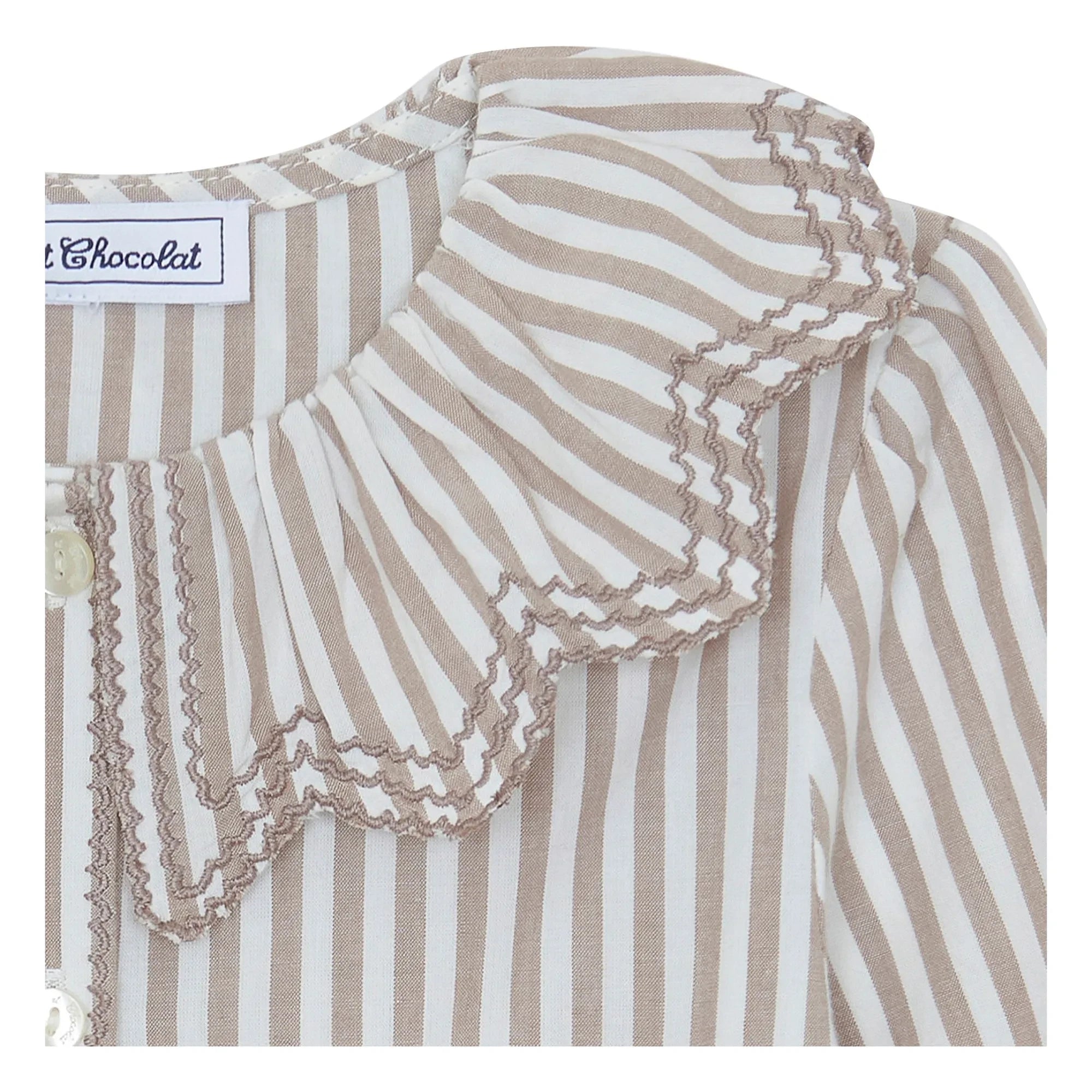 Tartine et Chocolat - Blusa de Rayas con Cuello de Volantes | Blanco
