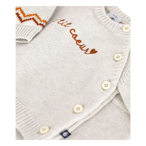 Petit Bateau - Conjunto de Jersey y Pantalón de Lana P'tit Cœur | Beige jaspeado