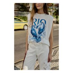 Farm Rio - Camiseta con hombreras Rio | Blanco