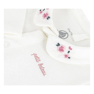 Petit Bateau - Body con cuello bordado floral de algodón orgánico | Blanco