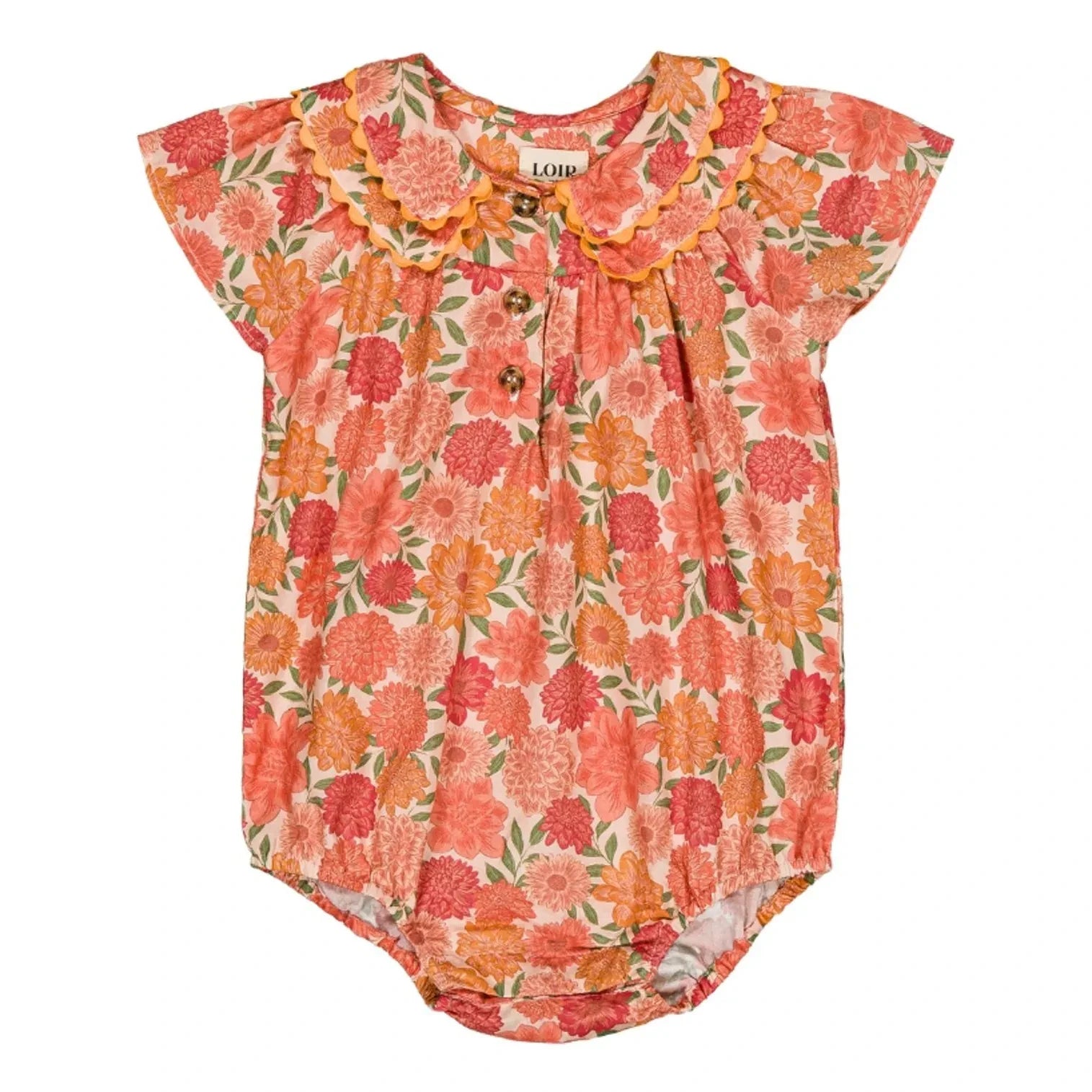 Loir - Toinette Fleurs Romper de algodón orgánico | Coral