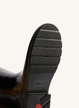 Hunter - Botas de cuero Wellington con acabamento brillante de biés dorado | Negro brillante