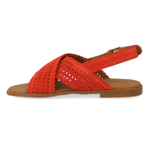 Angulus - Sandalias cruzadas de gamuza con festones | Coral