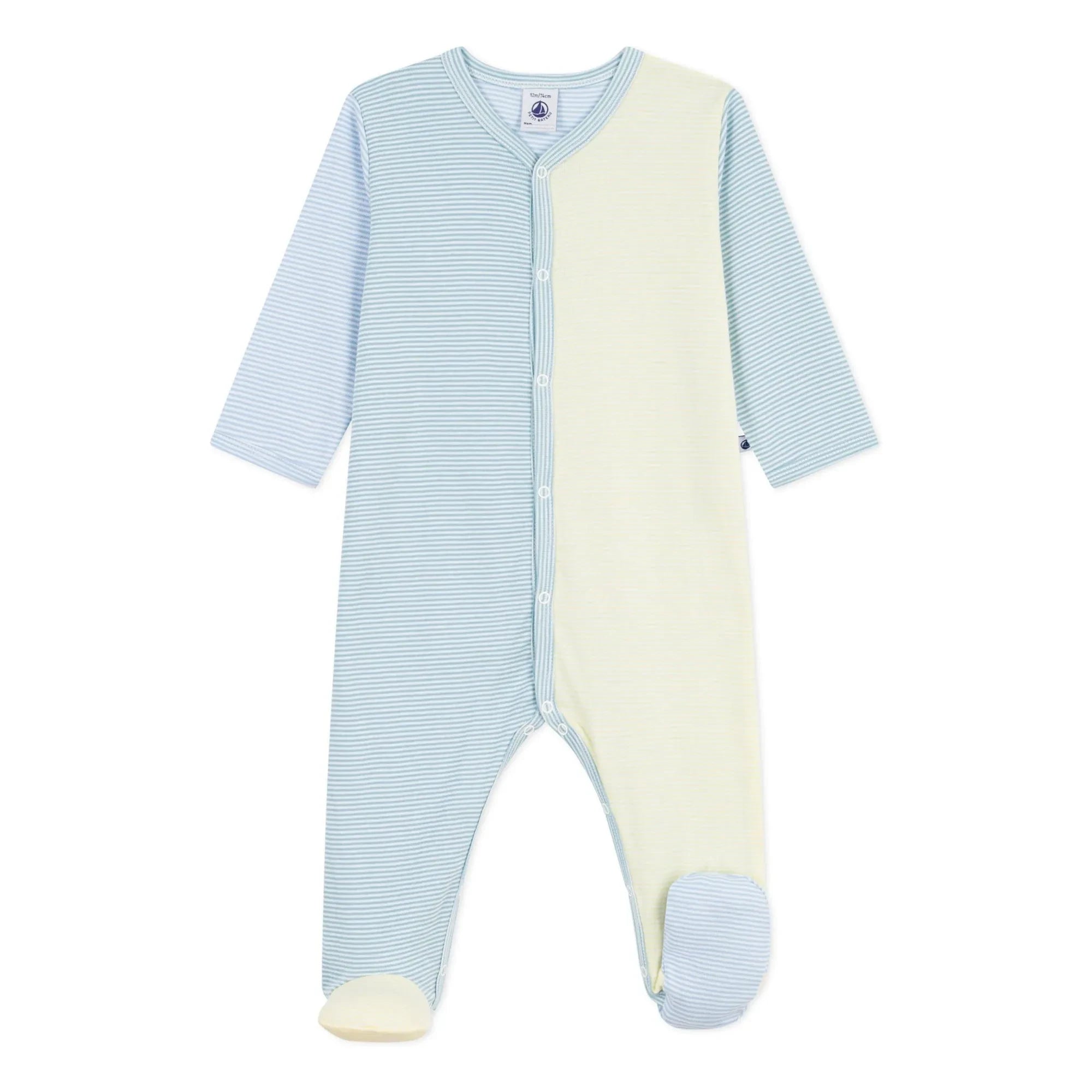 Petit Bateau - Pijama de algodón orgánico Milleraies de rayas con bloques de color | Verde