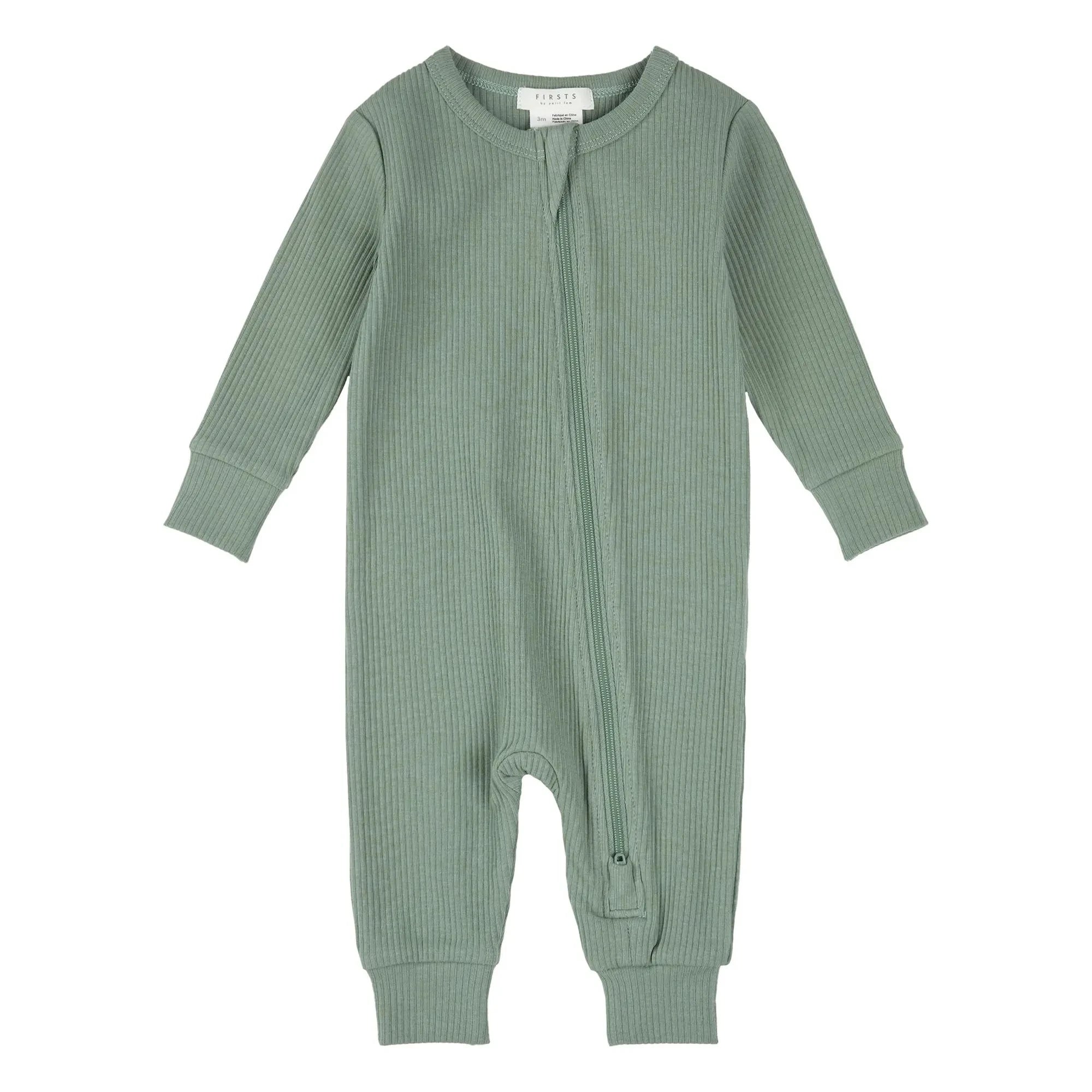 Petit Lem - Pijama de canalé de algodón orgánico | Verde Celadón