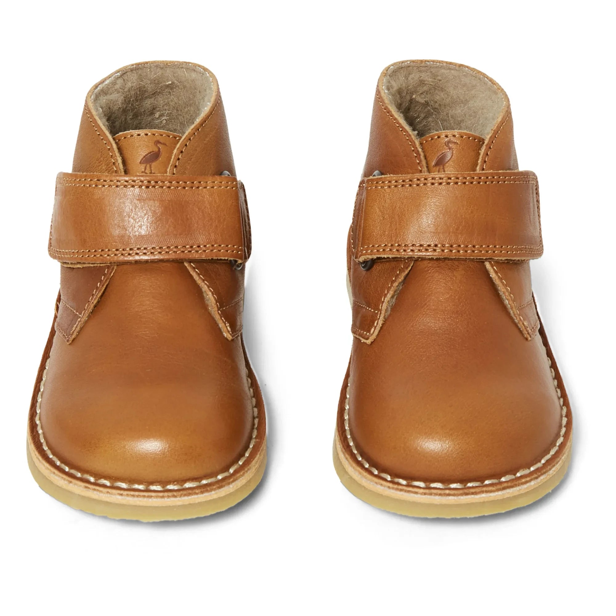 Petit Nord - Zapatos de velcro con forro de piel de oveja del desierto | Coñac