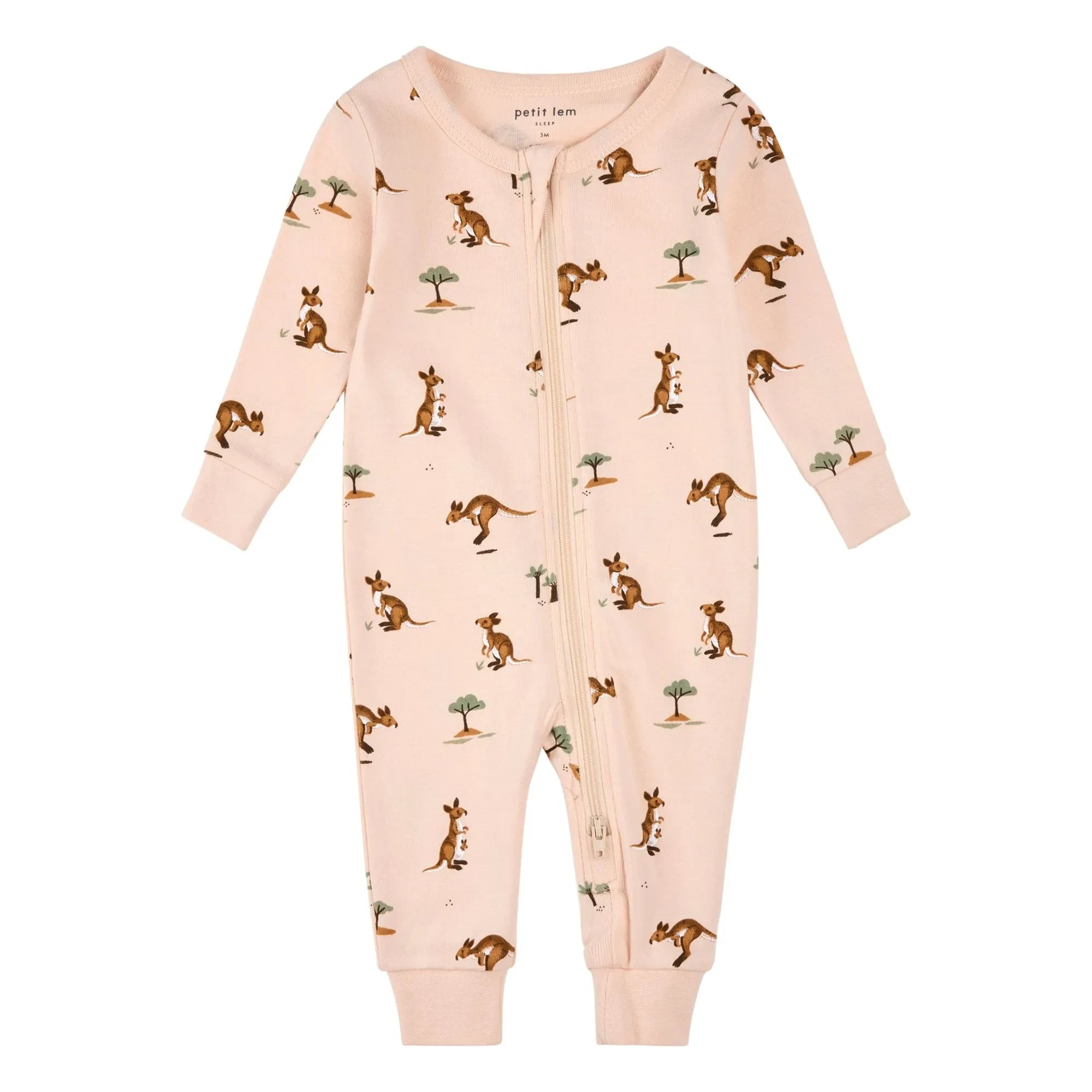 Petit Lem - Pijama sin mangas de algodón orgánico Kagourous | Rosa polvo