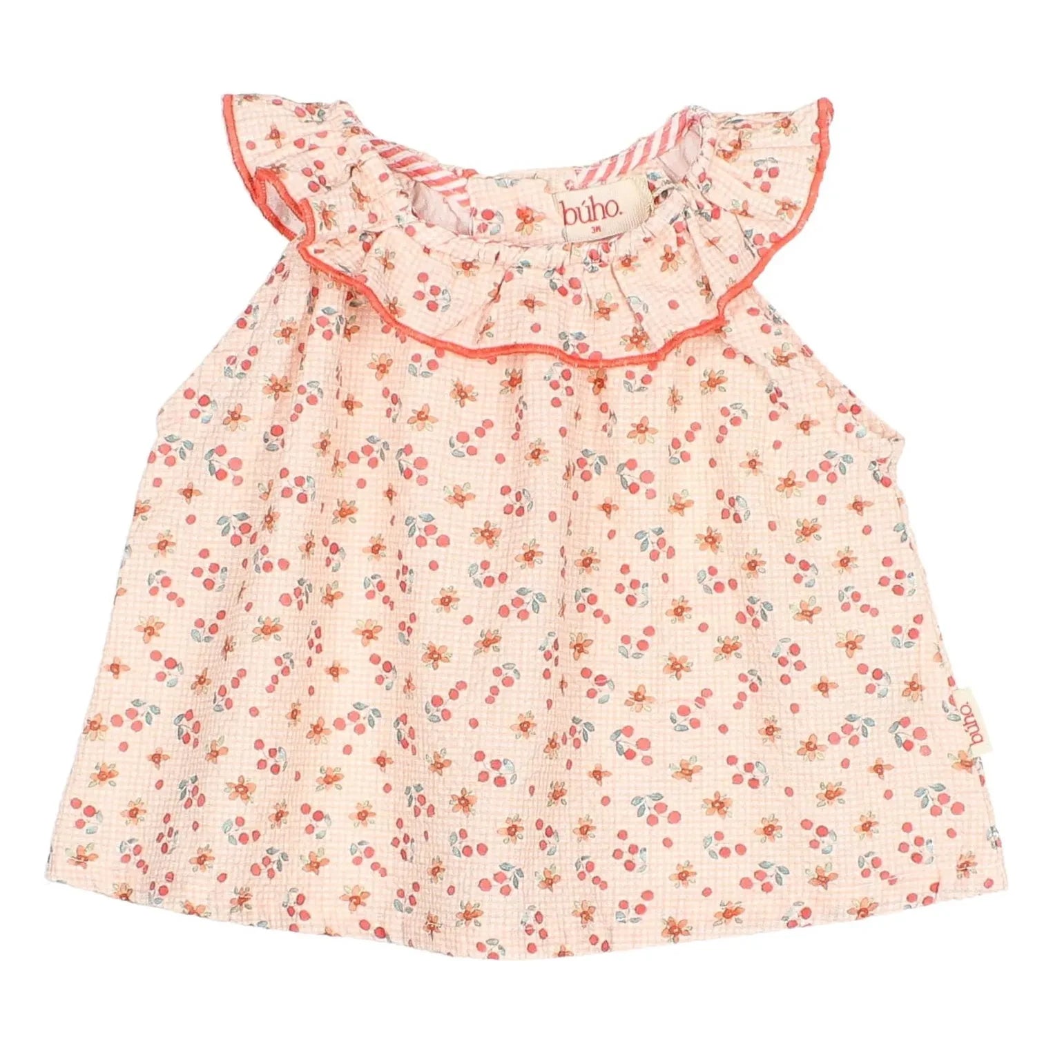 Búho - Blusa de bebé de seersucker floral | Melocotón