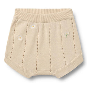 Trigo - Pantalón corto de punto de algodón orgánico Dua Flowers | Crudo