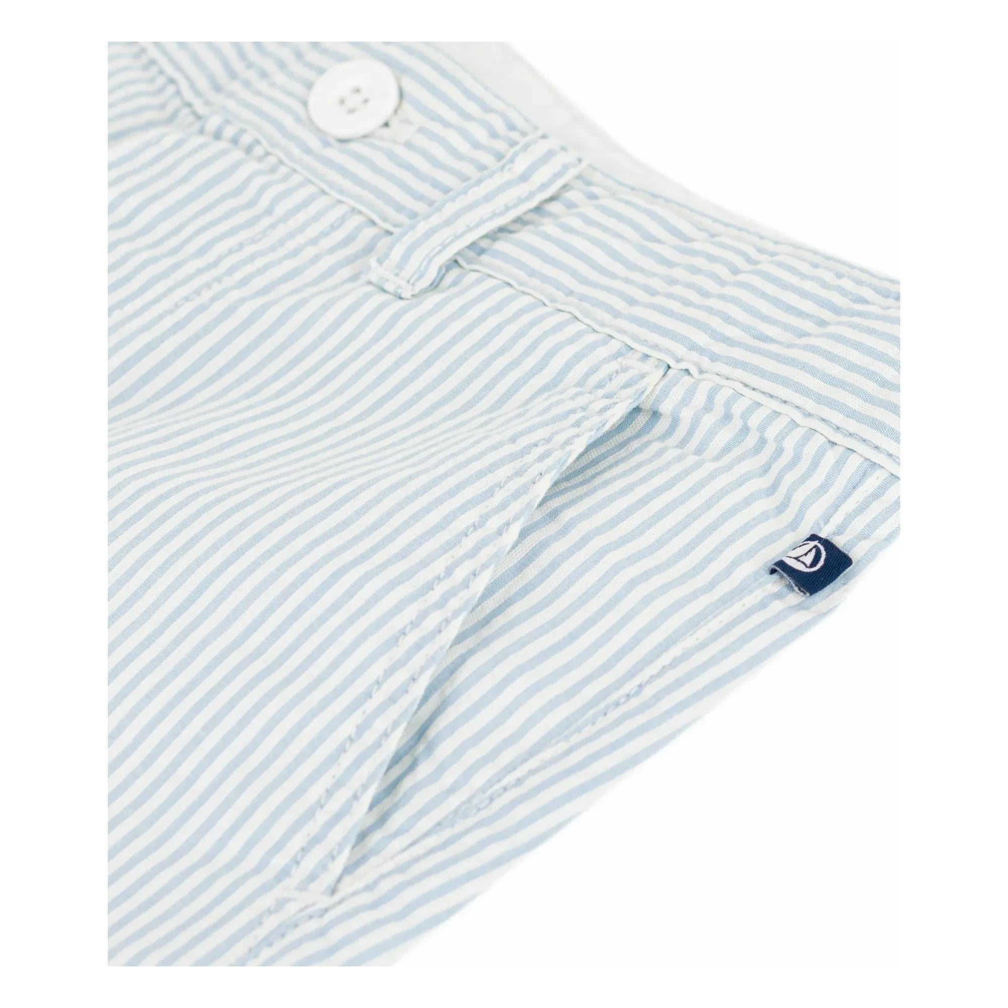 Petit Bateau - Pantalones cortos bermuda de rayas Seersucker de algodón orgánico | Azul claro