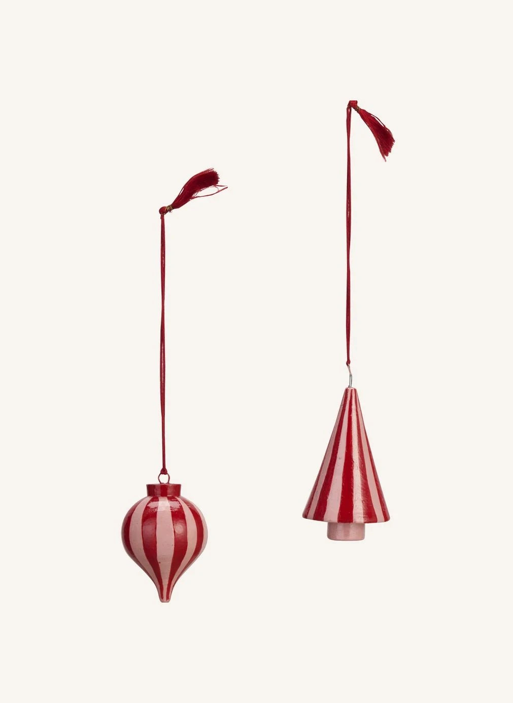 Madam Stoltz - Adornos Navideños de Madera Rayados - Set de 2 | Rojo