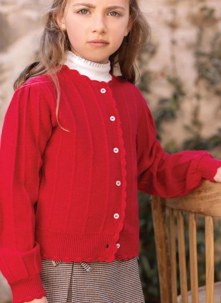 Tartine et Chocolat - Cardigan Festón | Rojo cereza