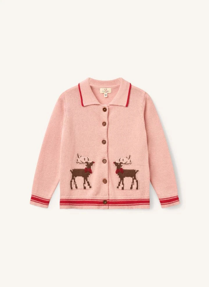 Copenhagen Colors - Cárdigan de algodón orgánico con motivo de ciervo | Rosa polvo