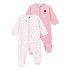 Petit Bateau - 2’li Pijama Seti Dors Bien Fleuris Kadife Organik Pamuk | Pembe