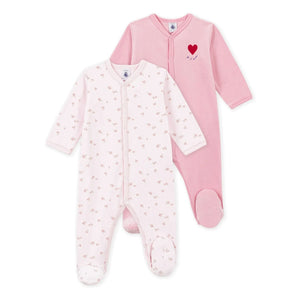Petit Bateau - 2’li Pijama Seti Dors Bien Fleuris Kadife Organik Pamuk | Pembe