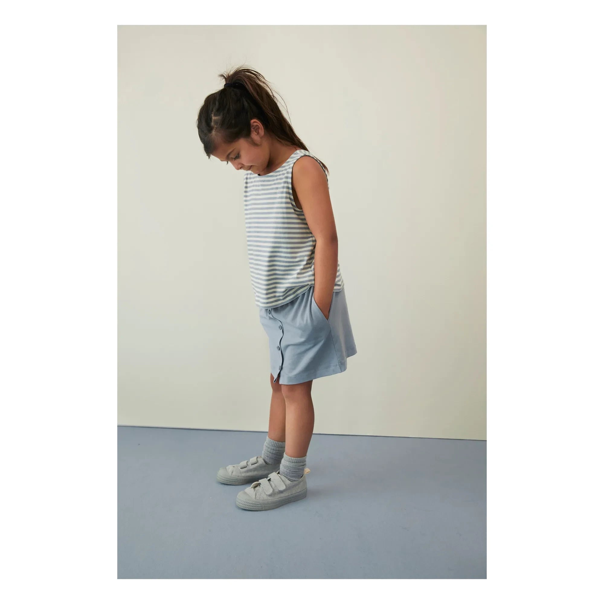 Gray Label - Camiseta Boxy de Algodón Orgánico a Rayas | Azul Hielo