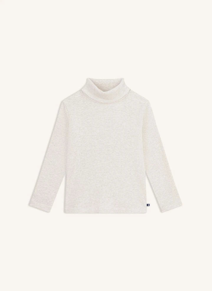 Petit Bateau - Jersey de cuello alto de canalé | Beige jaspeado