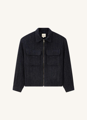 Noyoco - Chaqueta de lana reciclada con patrón de espiga Kinsale | Azul marino