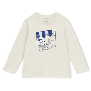 Arsène et Les Pipelettes - Camiseta de algodón orgánico "Bonjour" | Beige jaspeado