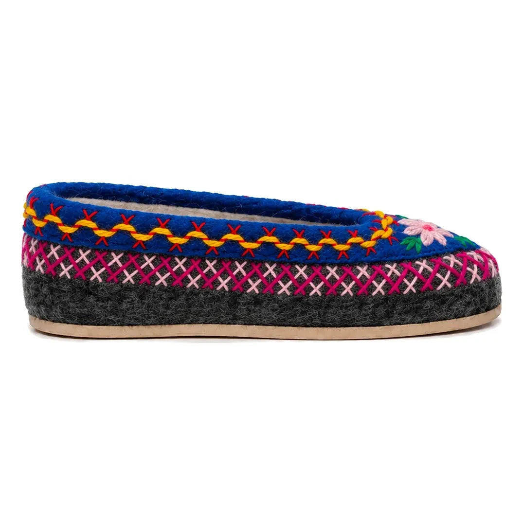 Folkloore - Pantuflas de lana con estampado floral - Colección infantil | Gris carbón