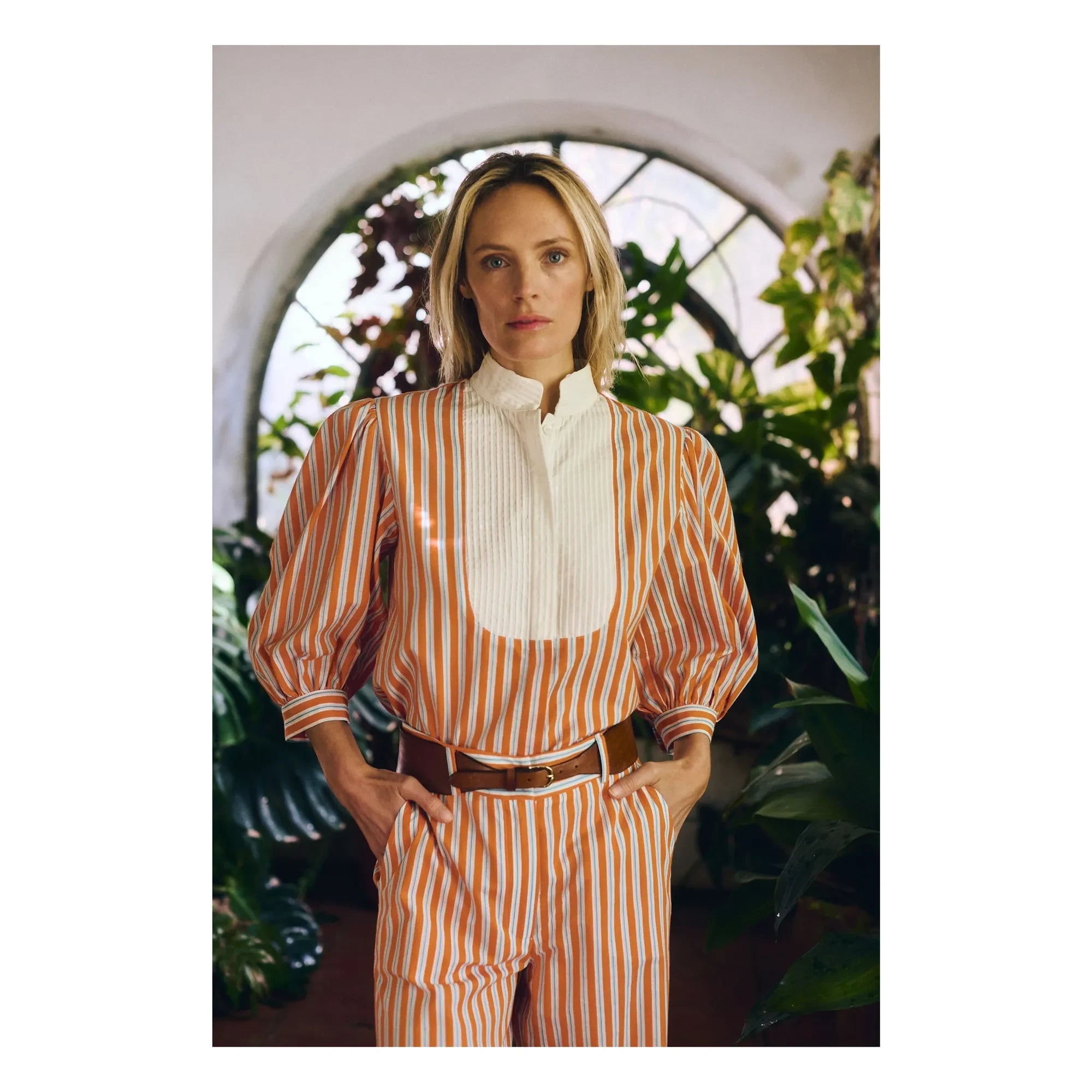 Maria de la Orden - Blusa de algodón a rayas Dimitra | Naranja