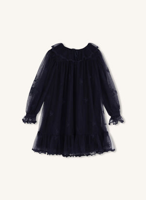 Chloé - Vestido con bordado de tul | Azul oscuro
