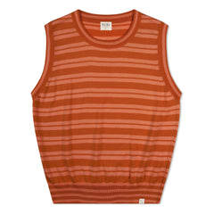 Matona - Camiseta sin mangas de punto fino de algodón orgánico a rayas | Rojo oscuro