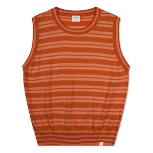 Matona - Camiseta sin mangas de punto fino de algodón orgánico a rayas | Rojo oscuro