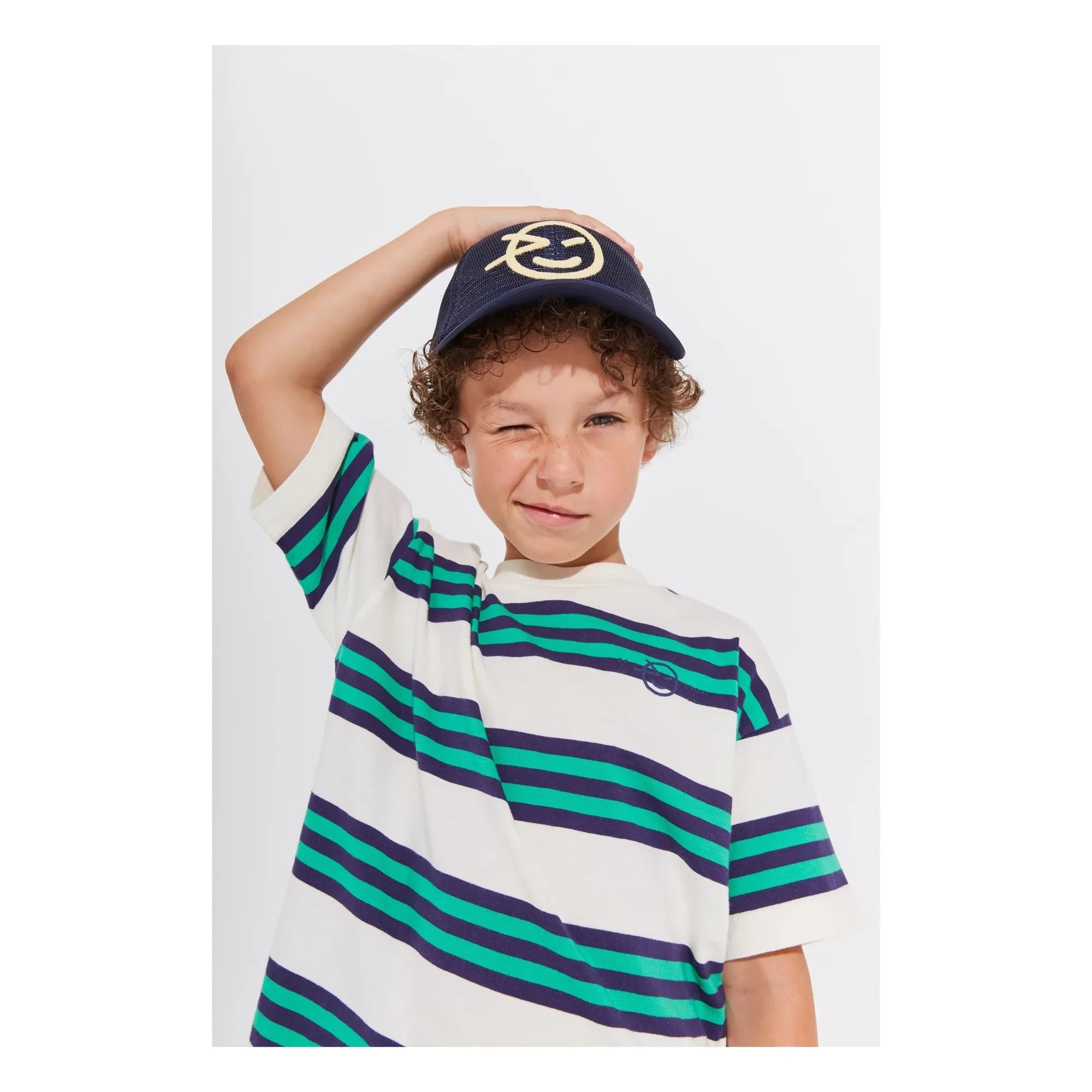 Wynken - Camiseta de algodón orgánico a rayas | Azul marino