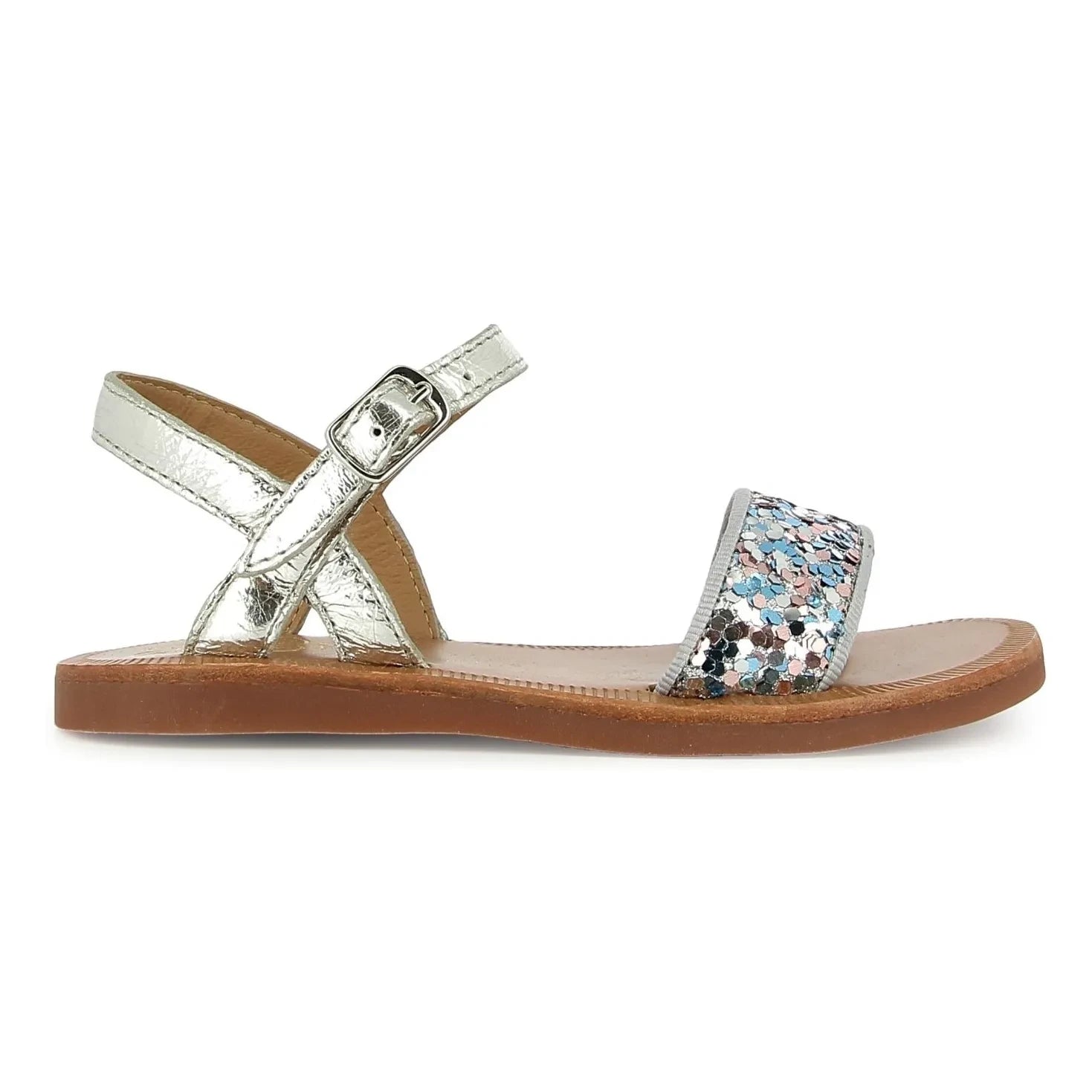 Pom d'Api - Sandalias de purpurina con hebilla Plagette | Plata
