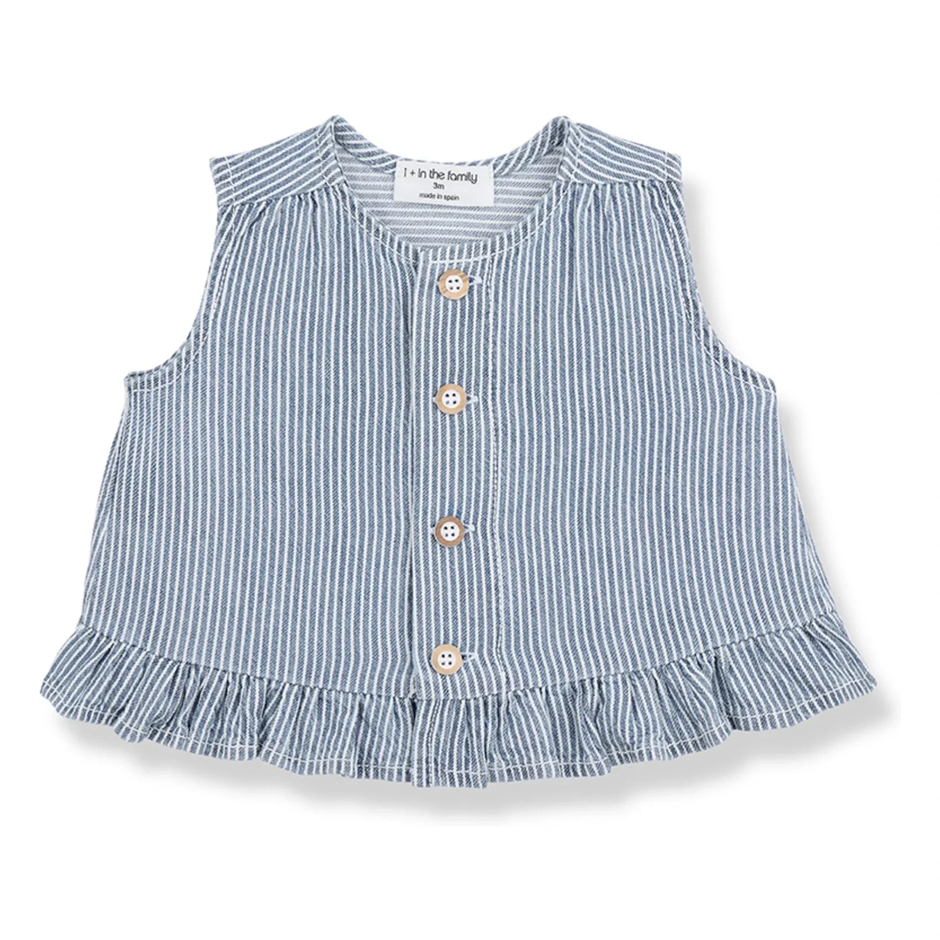 1+ in the family - Blusa de mezclilla a rayas Alcudia de algodón orgánico | Azul claro