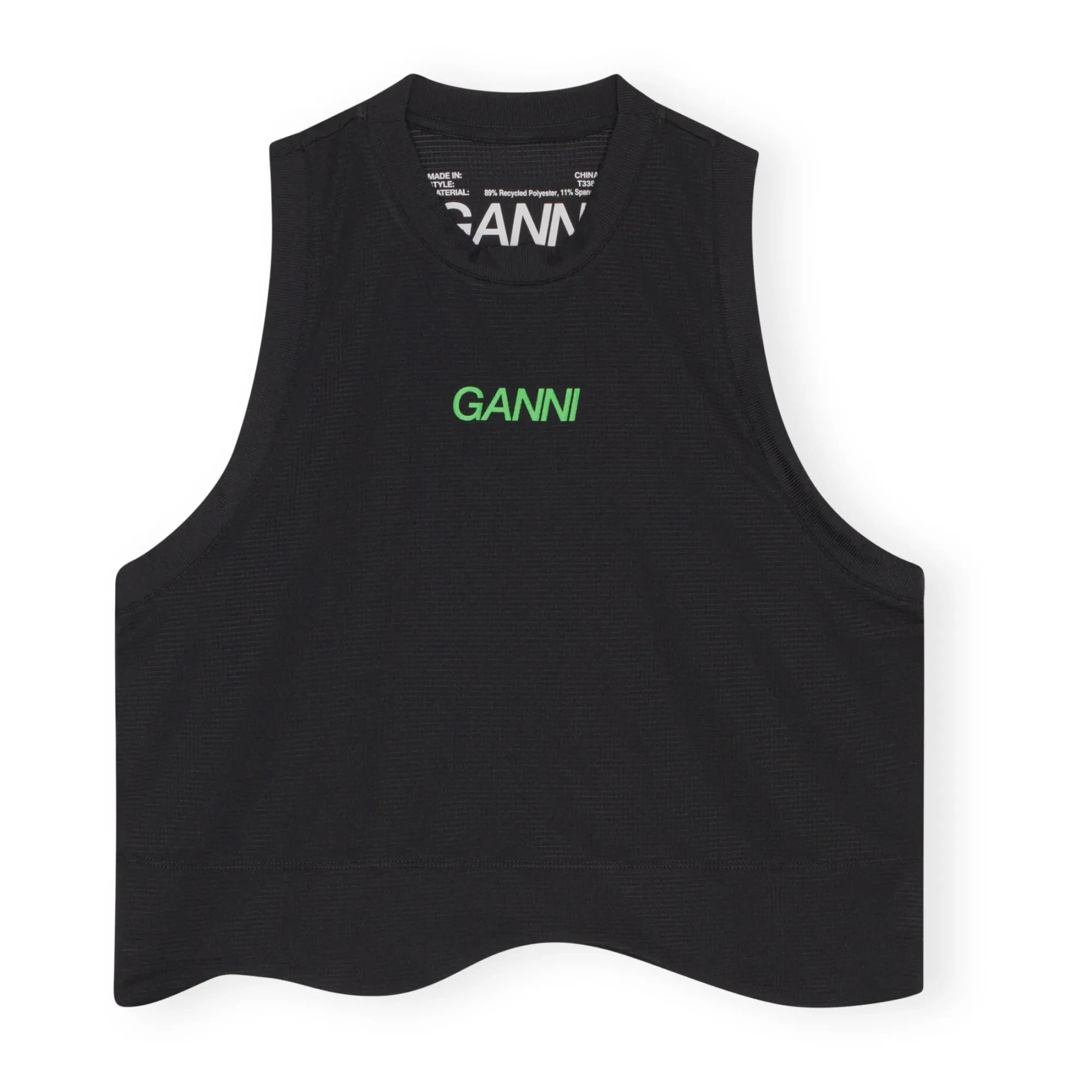 Ganni - Top de malla activa con material reciclado | Negro