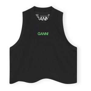 Ganni - Top de malla activa con material reciclado | Negro