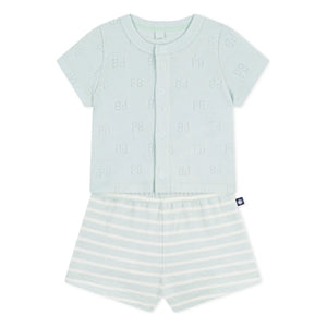 Petit Bateau - Conjunto de top y pantalón corto de felpa de algodón orgánico | Turquesa