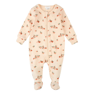Petit Lem - Pijama con pies acanalado Cítricos Algodón Orgánico | Rosa pálido