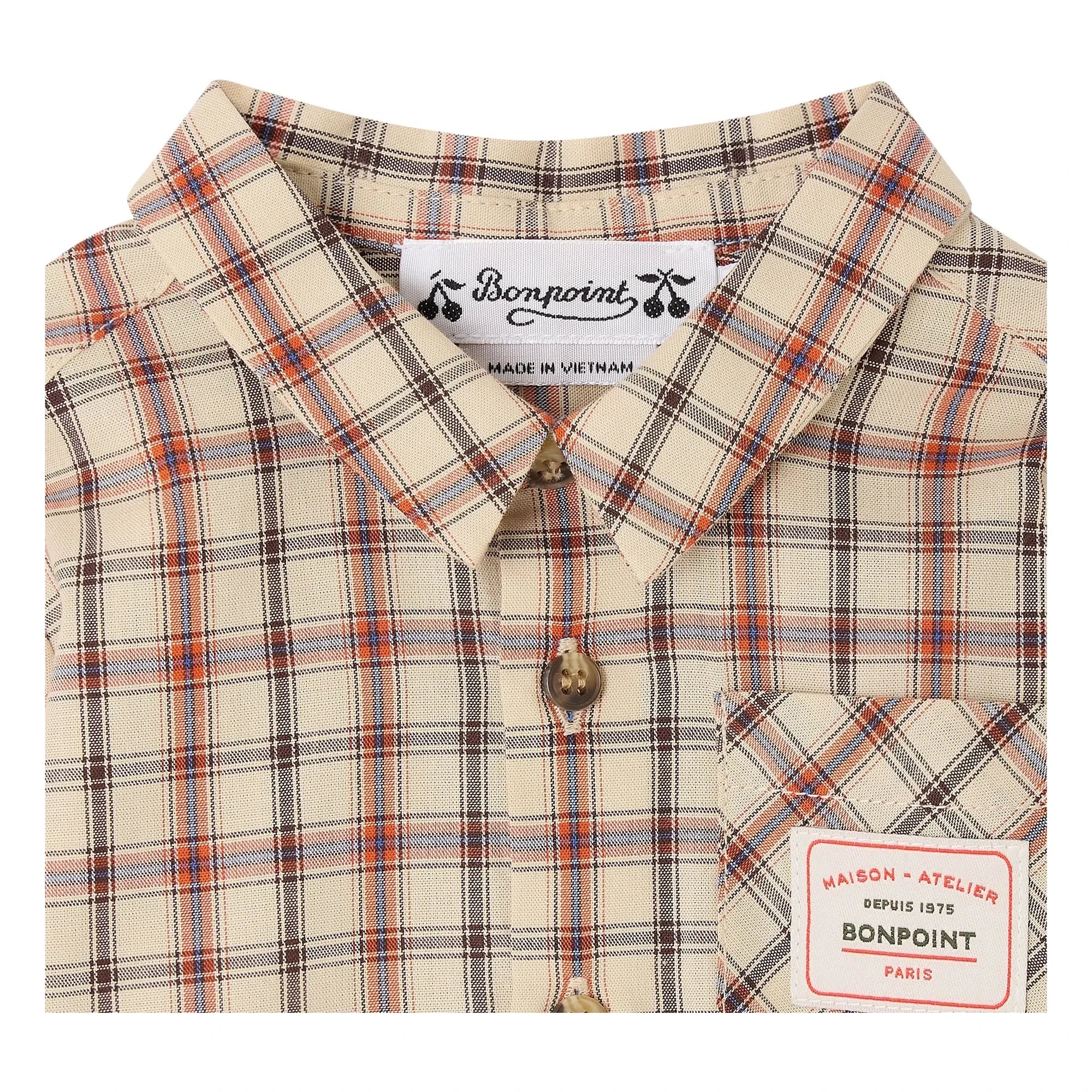 Bonpoint - Camisa Gillo de cuadros de algodón orgánico | Beige