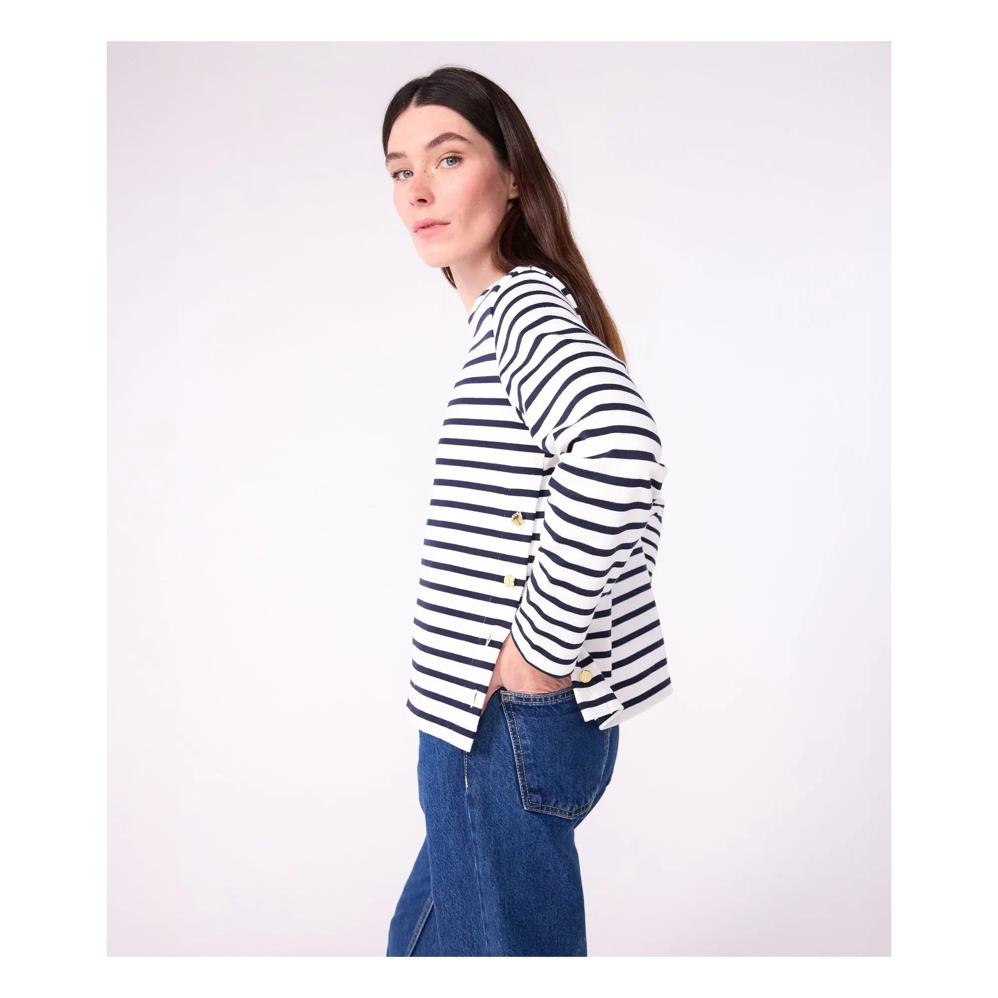 Petit Bateau - Camiseta marinera de algodón orgánico con cuello barco | Blanco