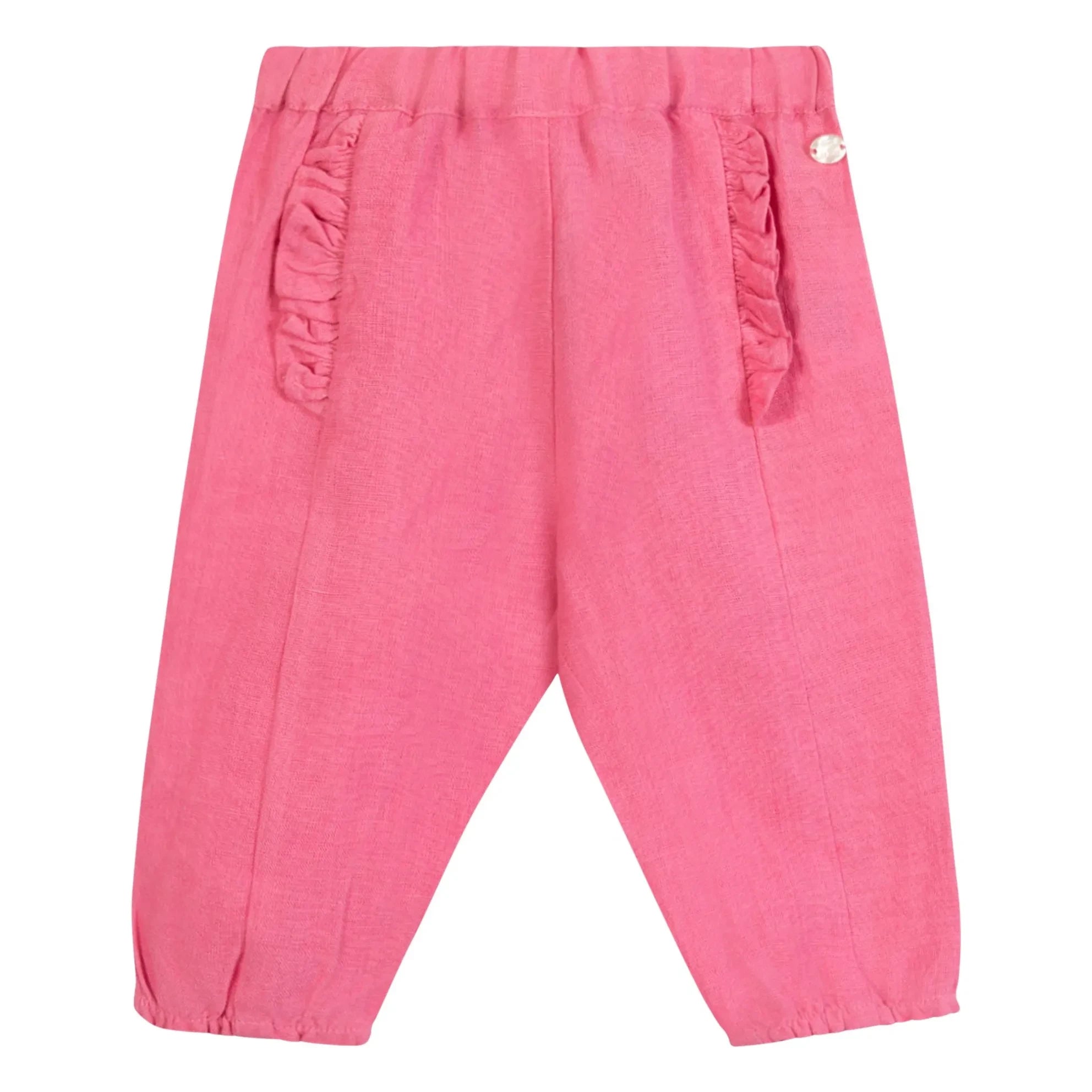 Tartine et Chocolat - Pantalón con volantes de lino | Rosa caramelo