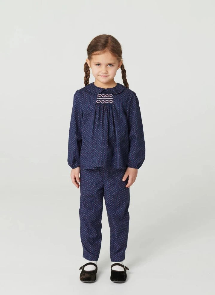 Copenhagen Colors - Blusa fruncida con estampado floral de algodón orgánico | Azul marino