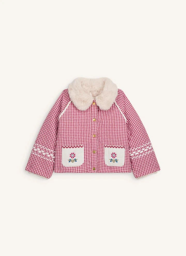 Louise Misha - Dalila Abrigo acolchado reversible de piel sintética a cuadros | Framboise