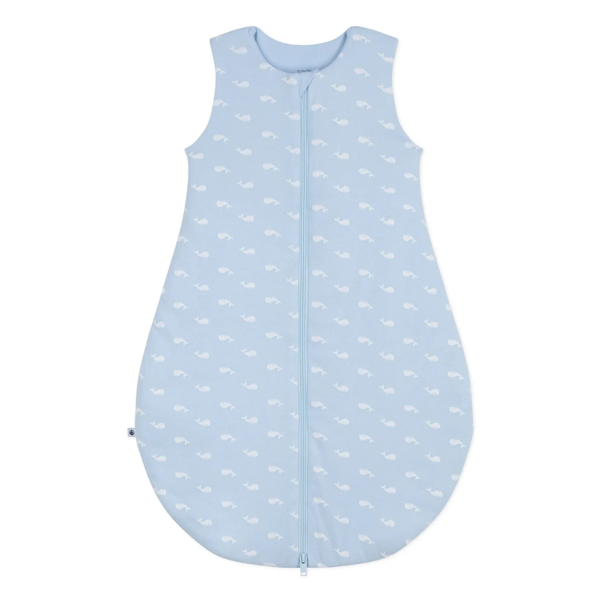 Petit Bateau - Saco de dormir de algodón orgánico con ballenas | Azul claro