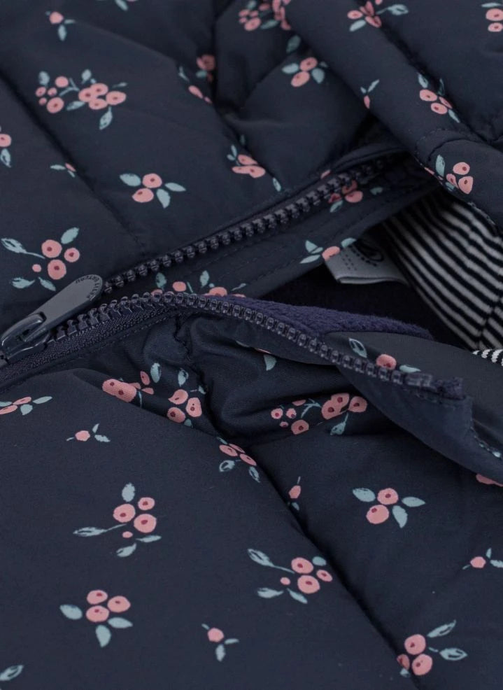 Petit Bateau - Chaqueta acolchada con capucha y estampado floral | Azul marino