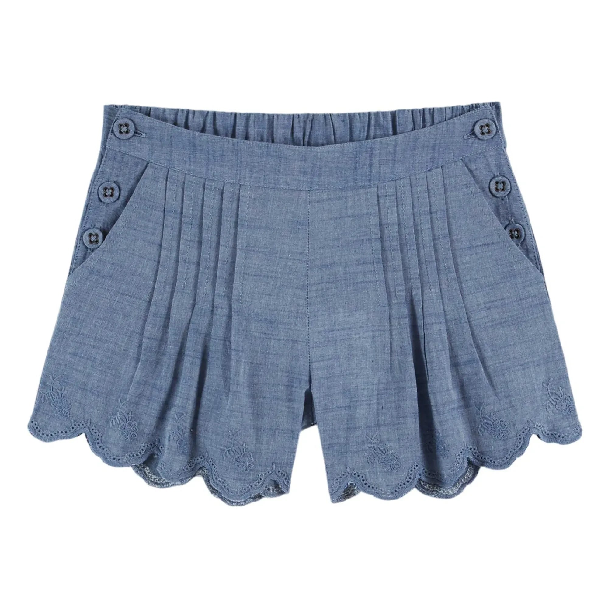 Emile et Ida - Short bordado chambray azul