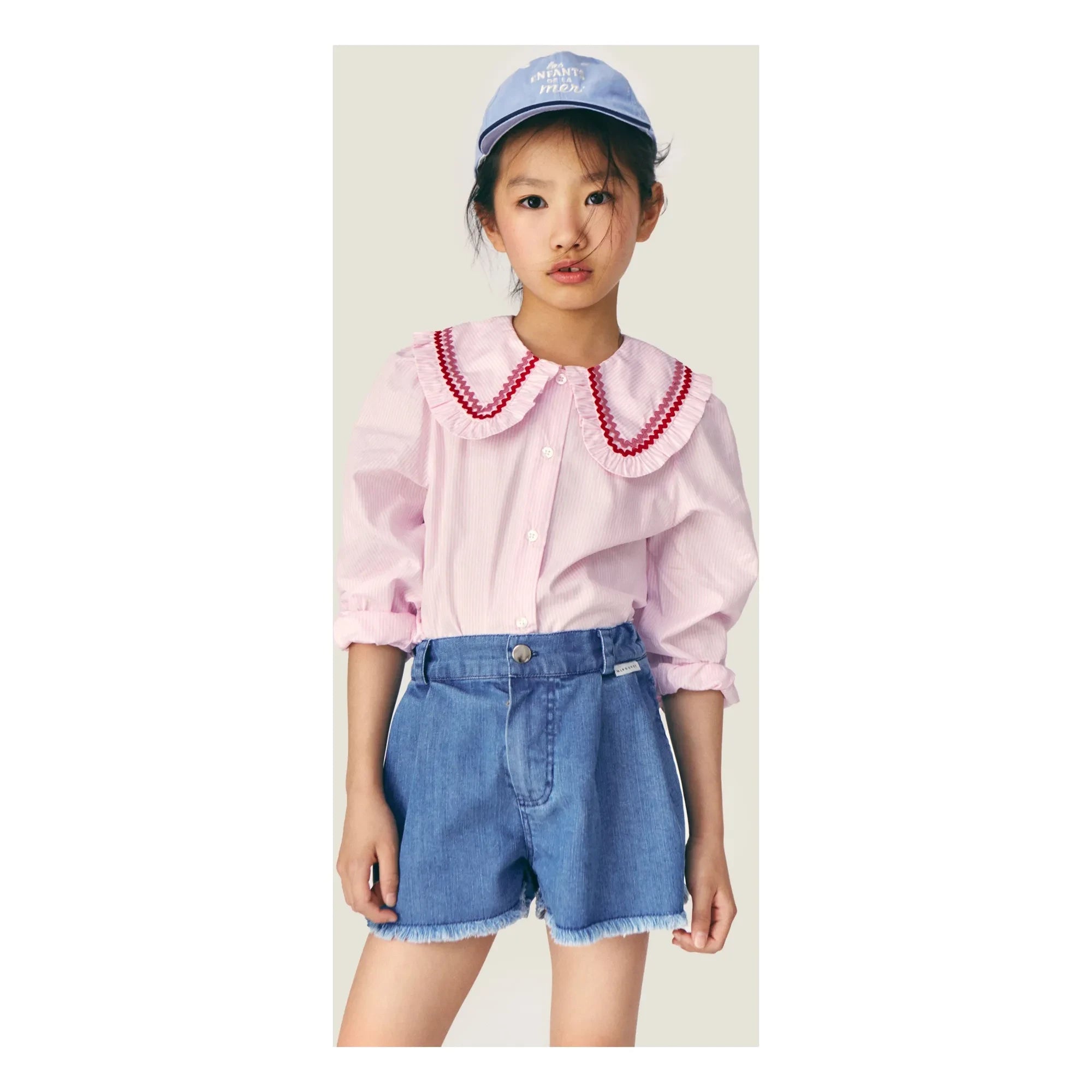 Mipounet - Blusa a rayas Nadine, cuello Claudine | Rosa claro