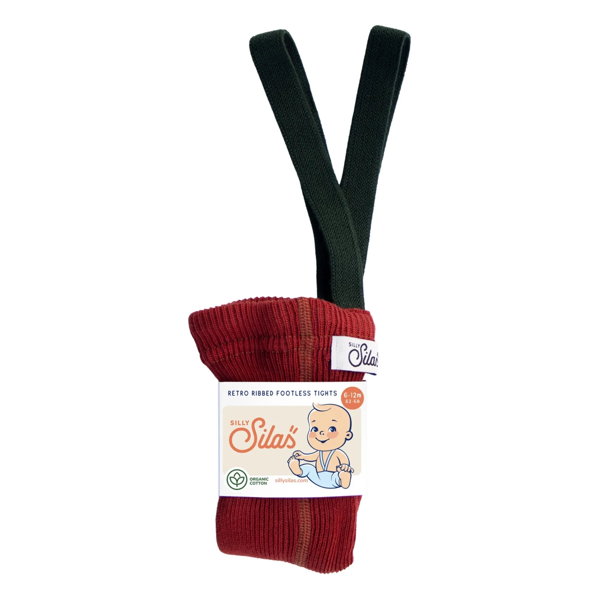 Silly Silas - Medias de Algodón Orgánico con Tirantes | Rojo ladrillo