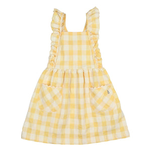 Búho - Vestido de algodón orgánico seersucker con estampado de cuadros Gingham | Amarillo
