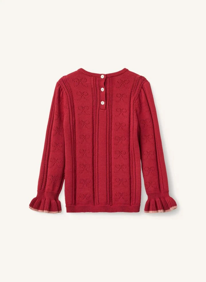 Copenhagen Colors - Jersey calado de algodón orgánico con lazo | Rojo