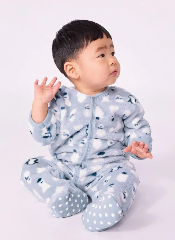 Petit Bateau - Pijama enterizo de muñecos de nieve polares | Gris azulado
